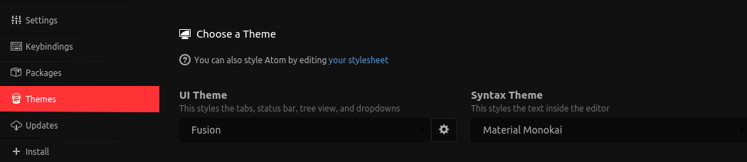 The Themes menu of the Preferences Tab