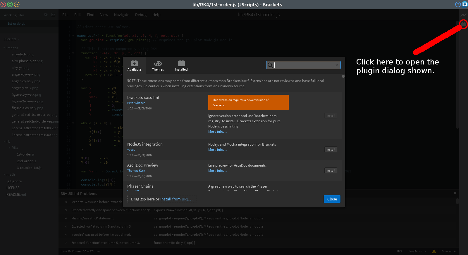 Brackets Plugin Dialog
