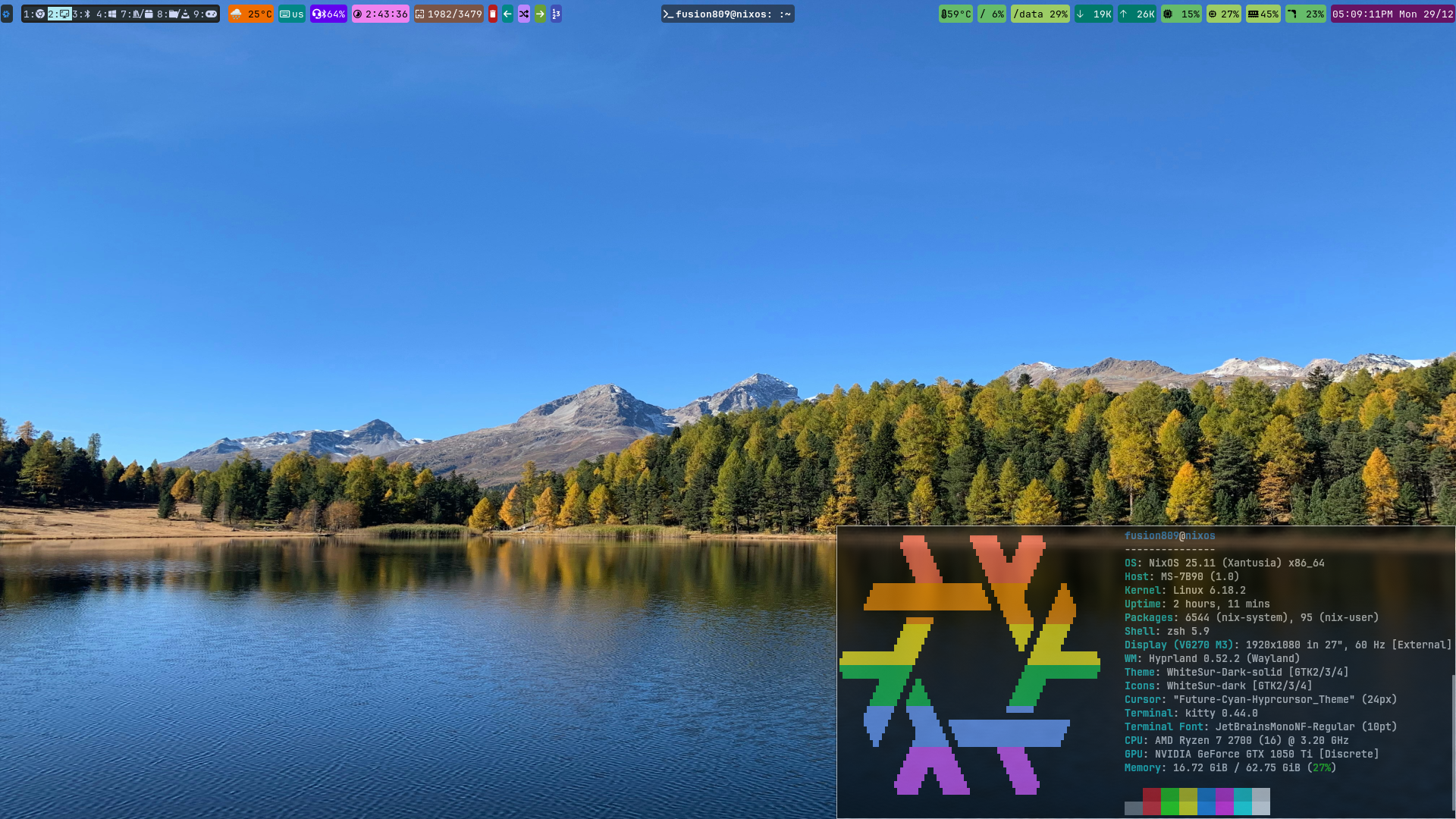 Hyprland on NixOS screenshot as of 29 December 2025