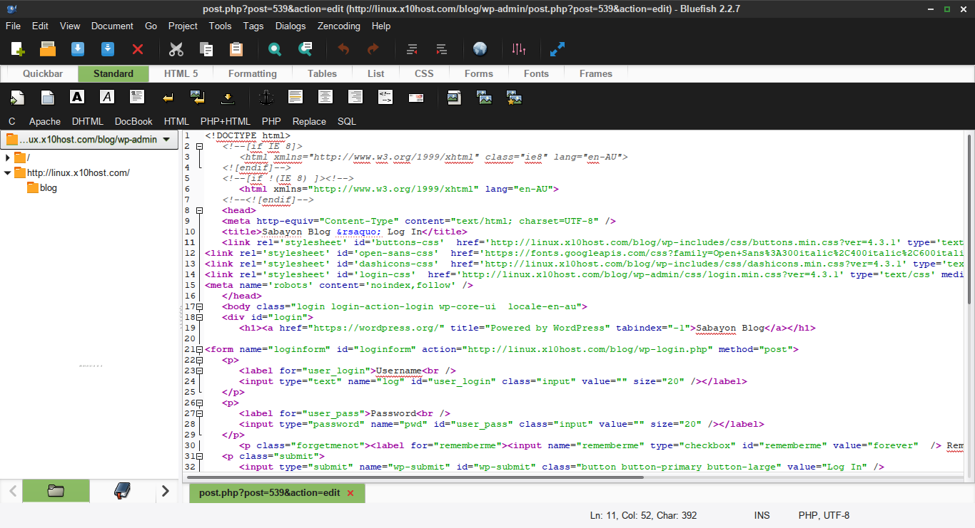 Bluefish running under LXDE