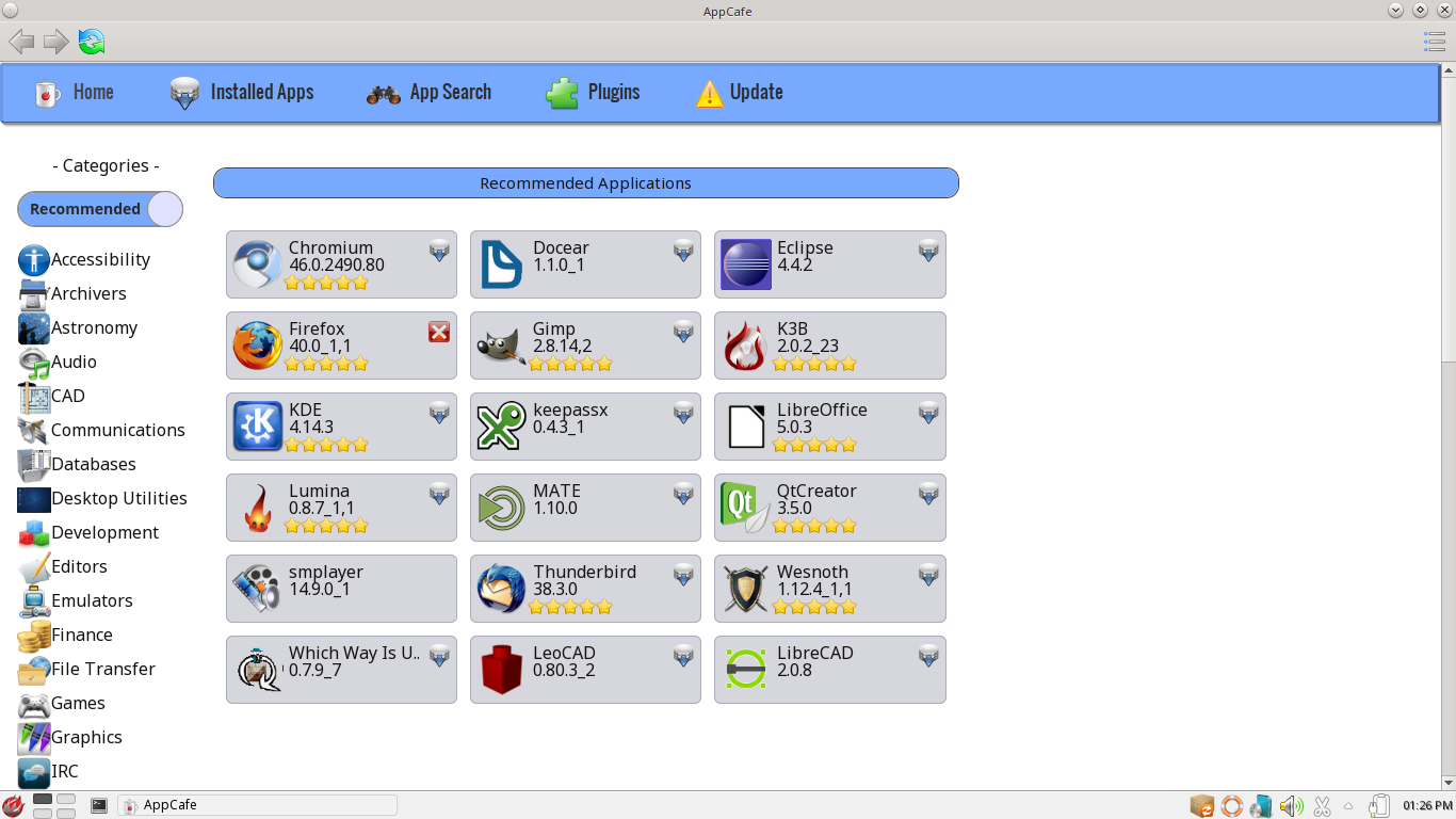 AppCafe, the graphical user interface for the pkg package management system