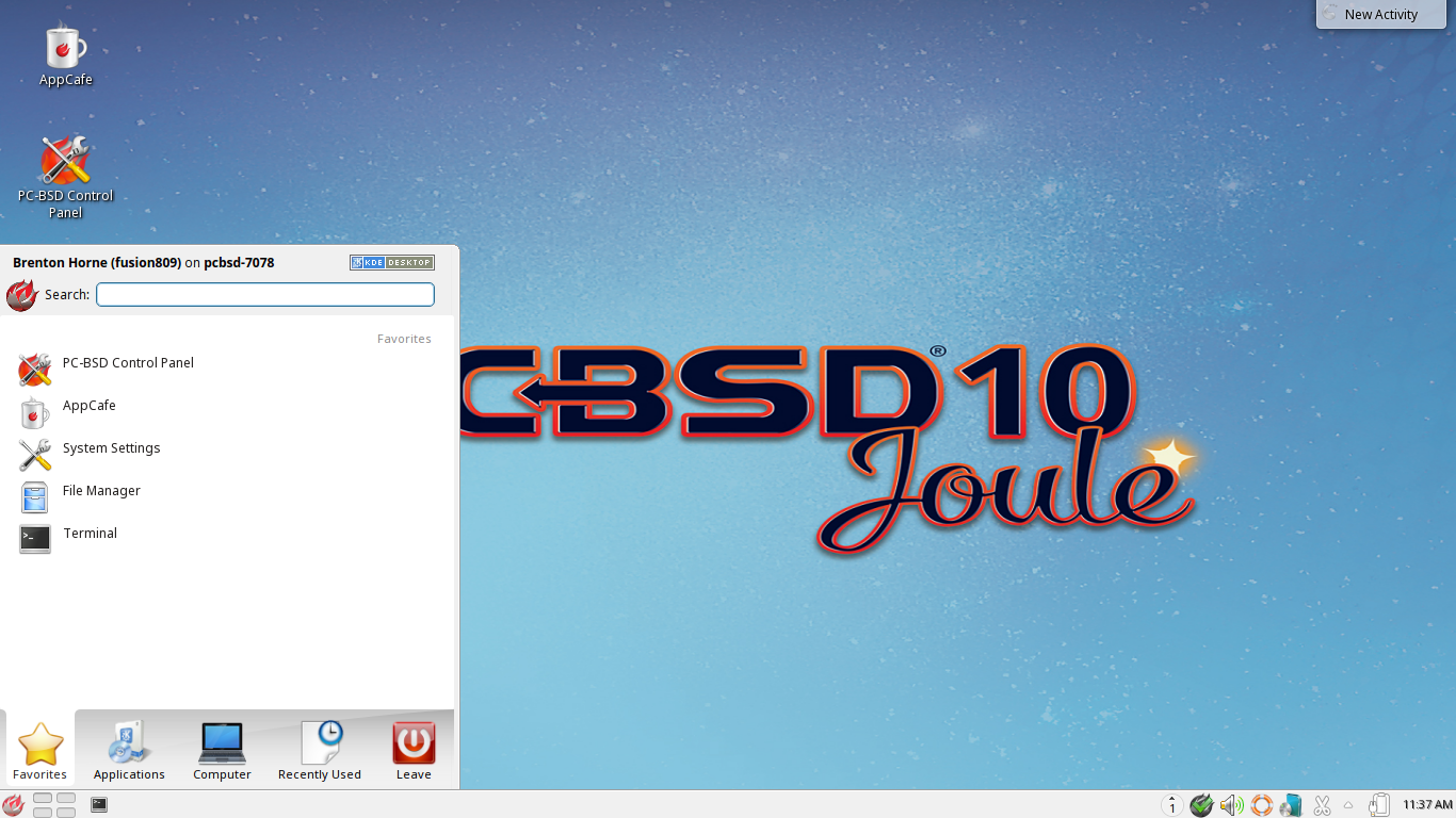 The default KDE Plasma 4 desktop of PC-BSD 10.2