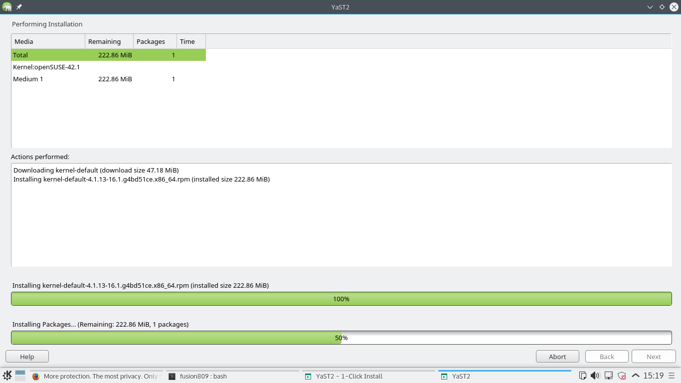 YaST2 running on openSUSE 42.1