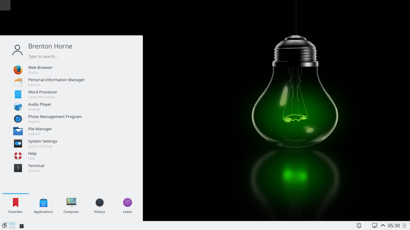 Screenshot of openSUSE 42.1 with its default wallpaper.